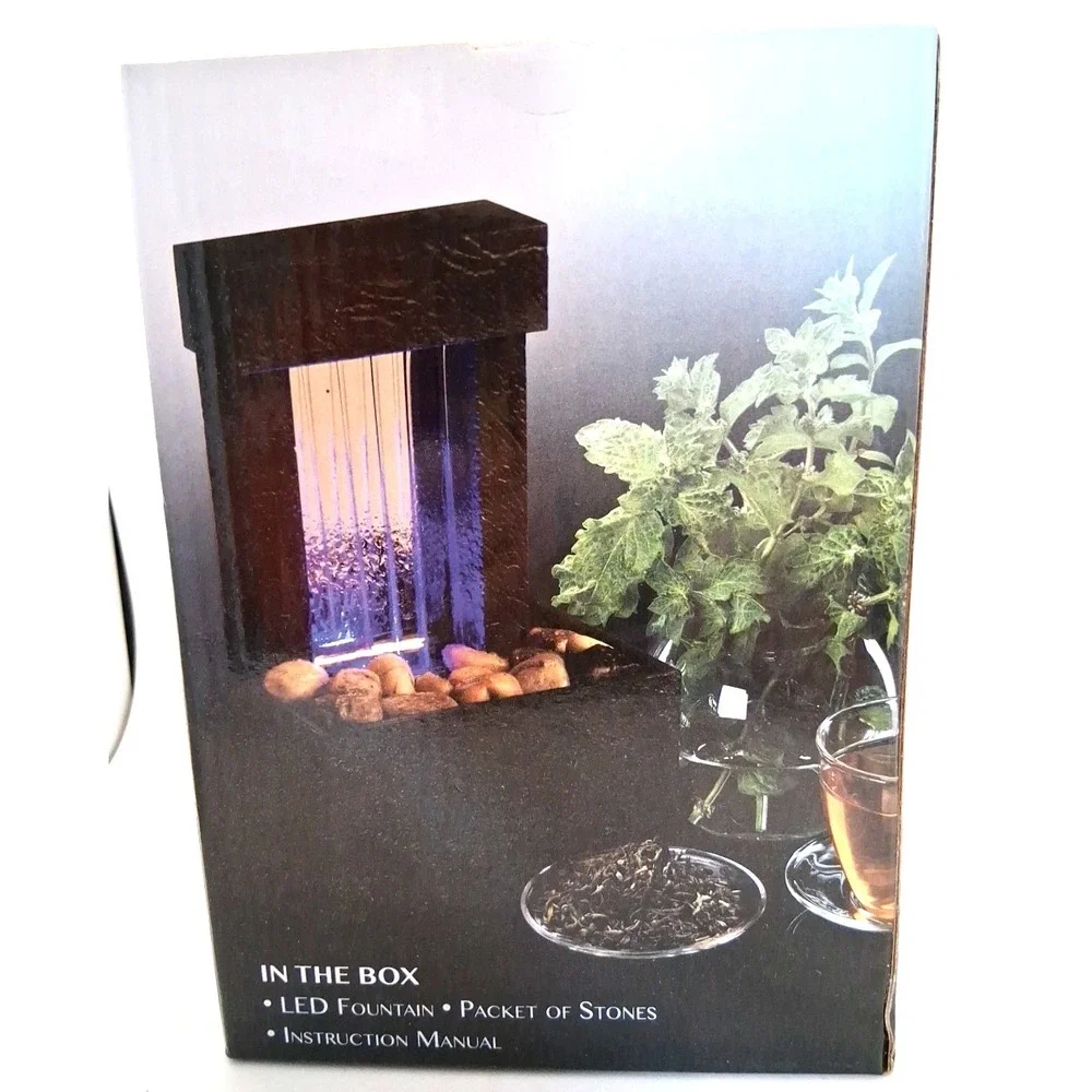 Relaxing Modern Zen Fountain with Blue LED Lights‎ w/ Natural River Rocks